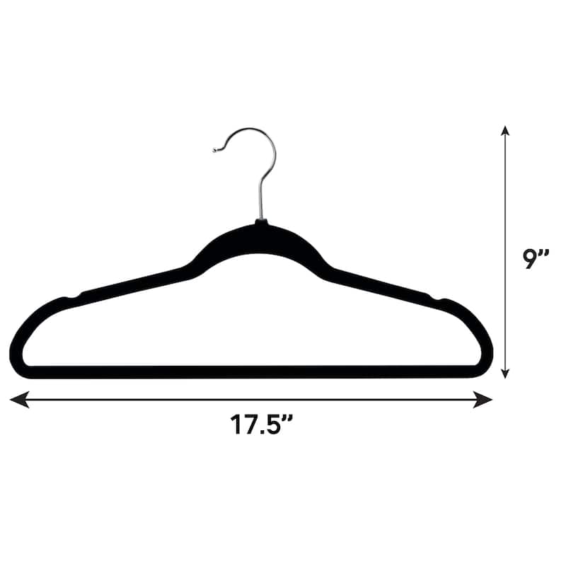 Elama Home 50Pc Velvet Slim Clothes Hangers w/SS Swivel Hooks in Black
