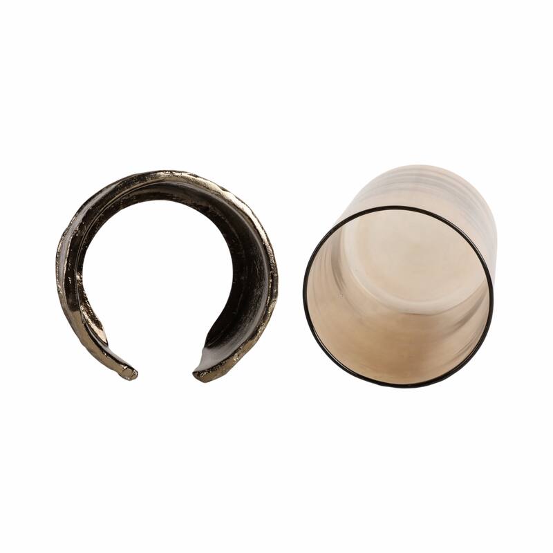 Candle Holder - Brown Glass with Metal Wraparound