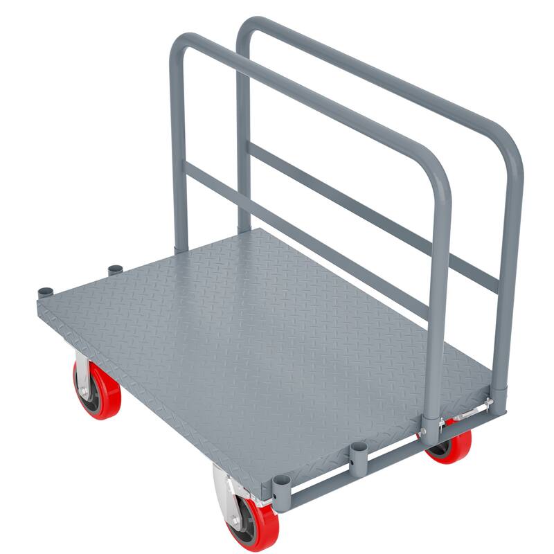 Heavy Duty Steel Panel Truck - 2000 lbs Drywall & Lumber Cart with 6" Swivel Brake Casters, Handrails, 36"x24"