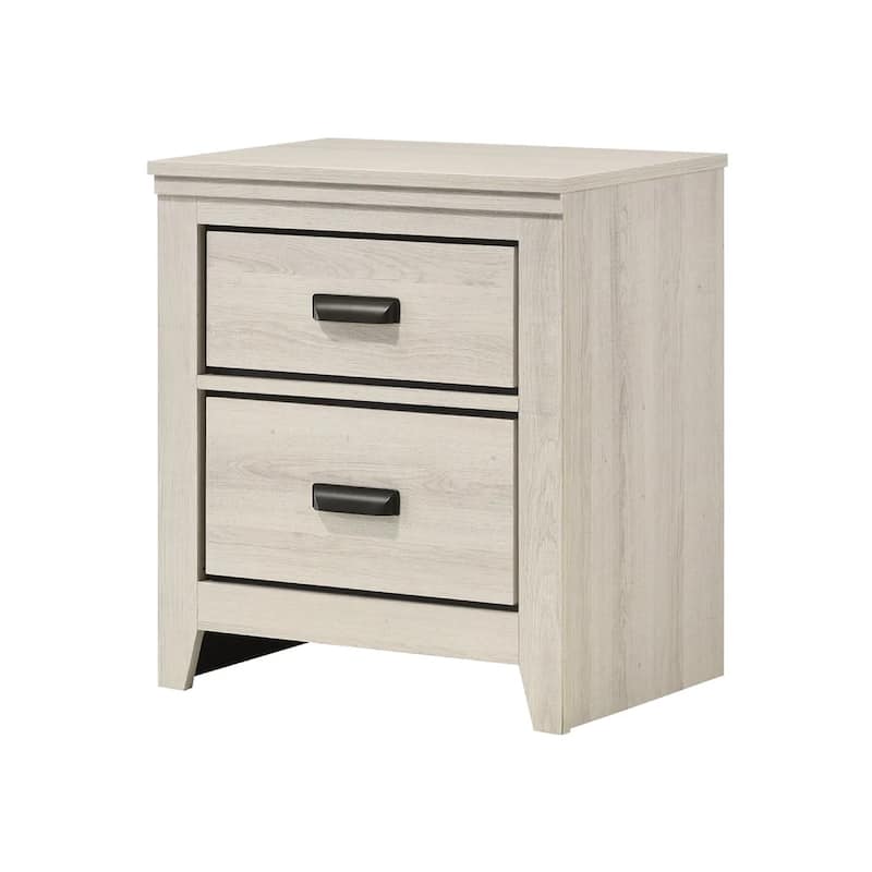 Lei Bedroom Nightstand with 2 Drawers, Distressed White Wood