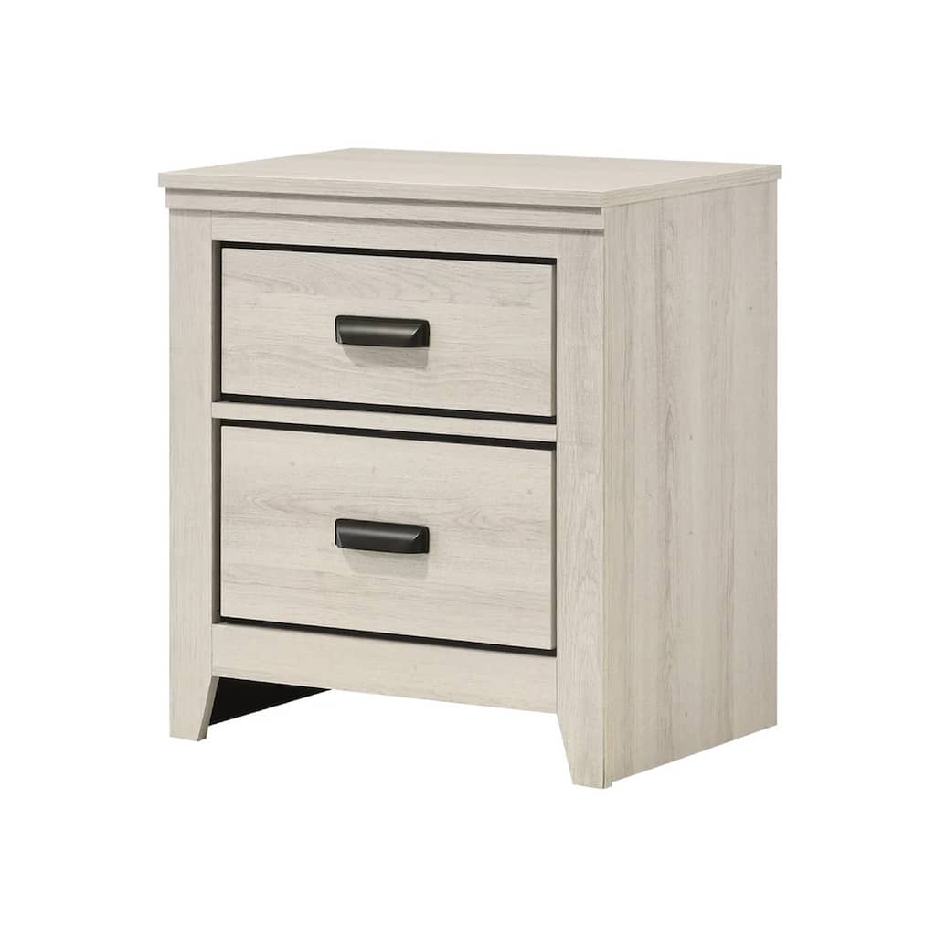 Lei Bedroom Nightstand with 2 Drawers, Distressed White Wood
