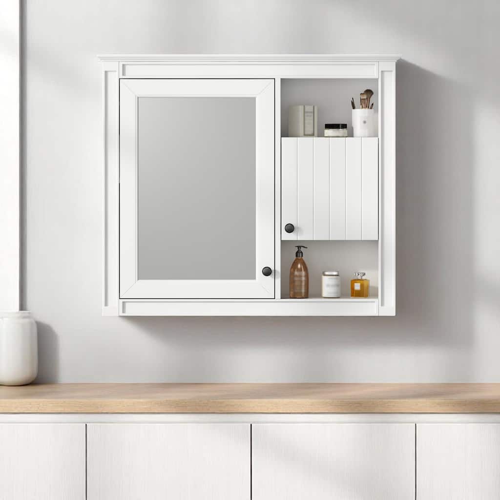 32" Bathroom Storage Cabinet with Mirror Door, Wall-Mounted with 3 Adjustable Shelves