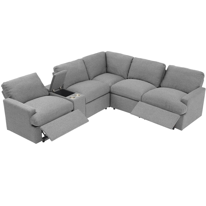 Roomfitters Power Recliner Corner Sofa with Storage Box, Cup Holders, USB Ports, and Power Socket, Perfect for Home Theater