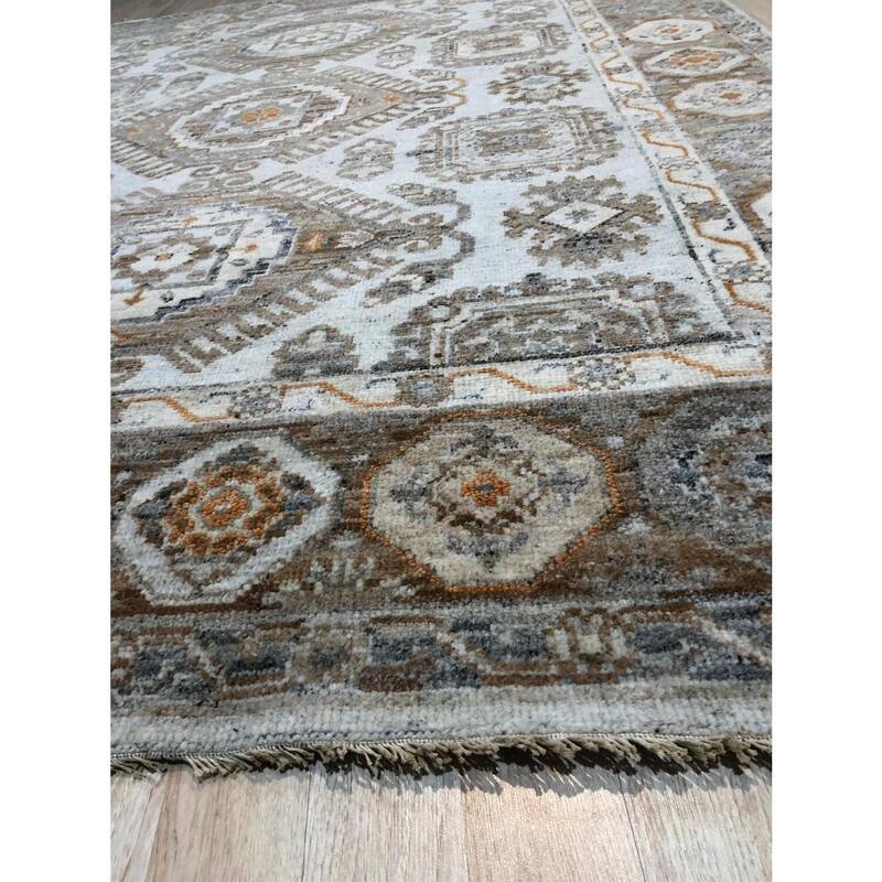 Ivory Beige Hand Knotted Wool Traditional Rug 9' x 12' - Ornamental Medallion 0.5" Pile Stain Resistant - N/A