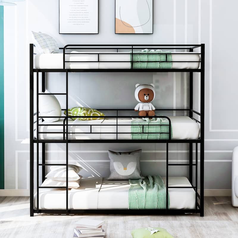 Twin Size Triple Bunk Bed Metal Frame Bed with Ladder
