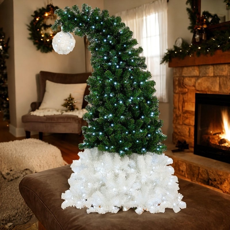 6FT Hinged Fir Artificial Fir Bent Top 300 LED Lights Christmas Tree ...