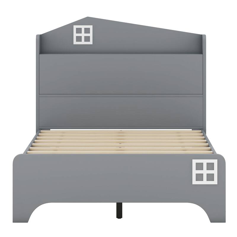 Twin Size Wooden Bed with Storage Headboard