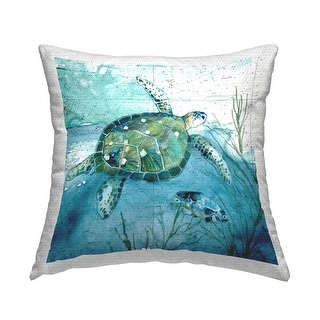 Stupell Sea Tortoise And Fish Over Blue Nautical Ocean Map Printed 