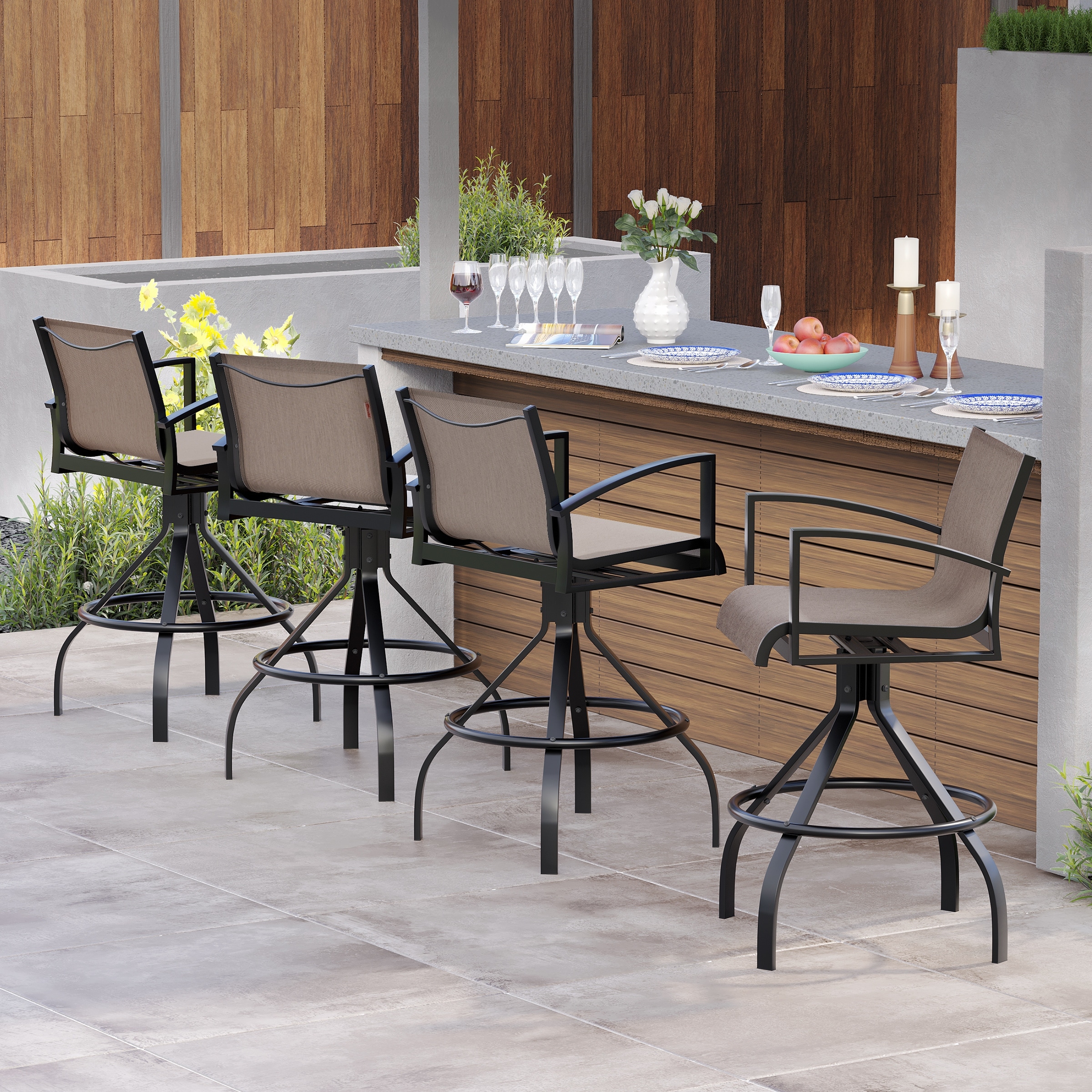 Outdoor Swivel Bar Stools Sunbrella Textilene Aluminum Patio Bar Chairs Augustine Ashe 2PCS