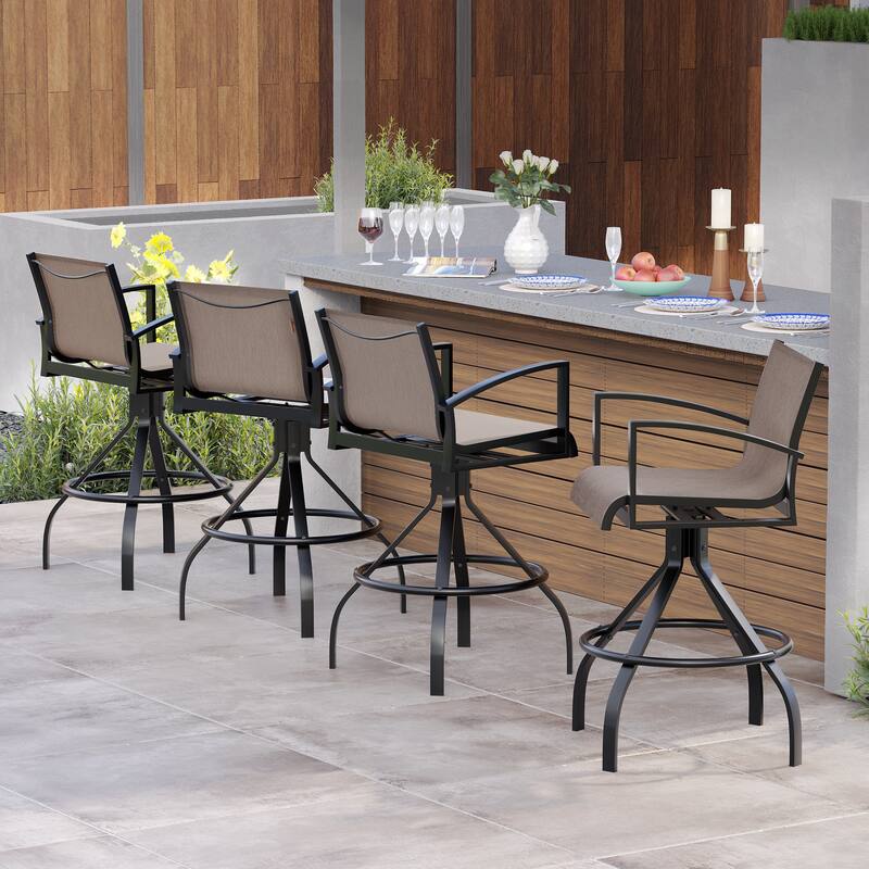 Outdoor Swivel Bar Stools Sunbrella Textilene Aluminum Patio Bar Chairs - Augustine Ashe, 4PCS