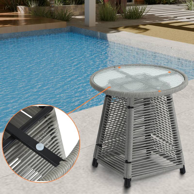 XINMICS 3 Pieces Outdoor Patio Furniture Set Woven Rope Chairs with Table and Soft Cushions