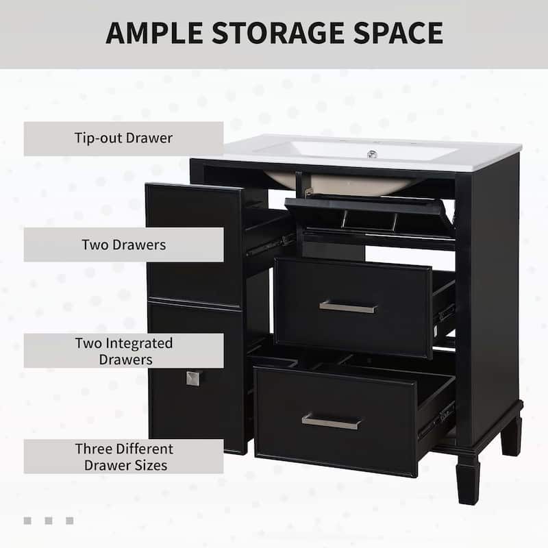 30 Inch Bathroom Vanity with Ceramic Sink