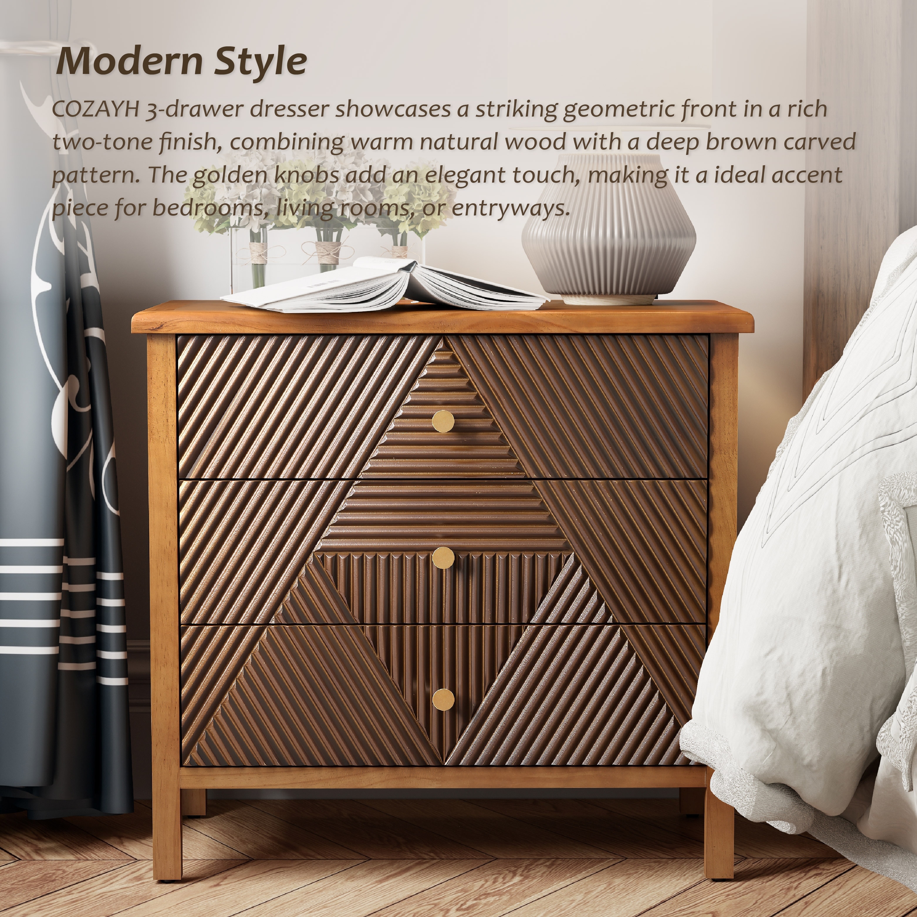 geometric design dresser COZAYH Fluted with Carved Pattern, Modern Nightstand, Side End Table, Carved, Alloy Handle, Fully-Assembled - Bed Bath & Beyond burgundy wrap dress Color:WASHED-PEACOCK Turquoise Floral Sequin Chiffon Mid century Larger/heavier pieces over approximately