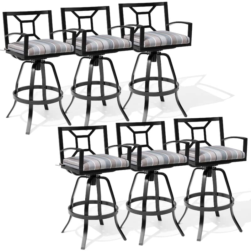 Outdoor Premium All-Aluminum Bar Height Bar Stools with Sunbrella Cushions - MILANO CHAR - 6PC