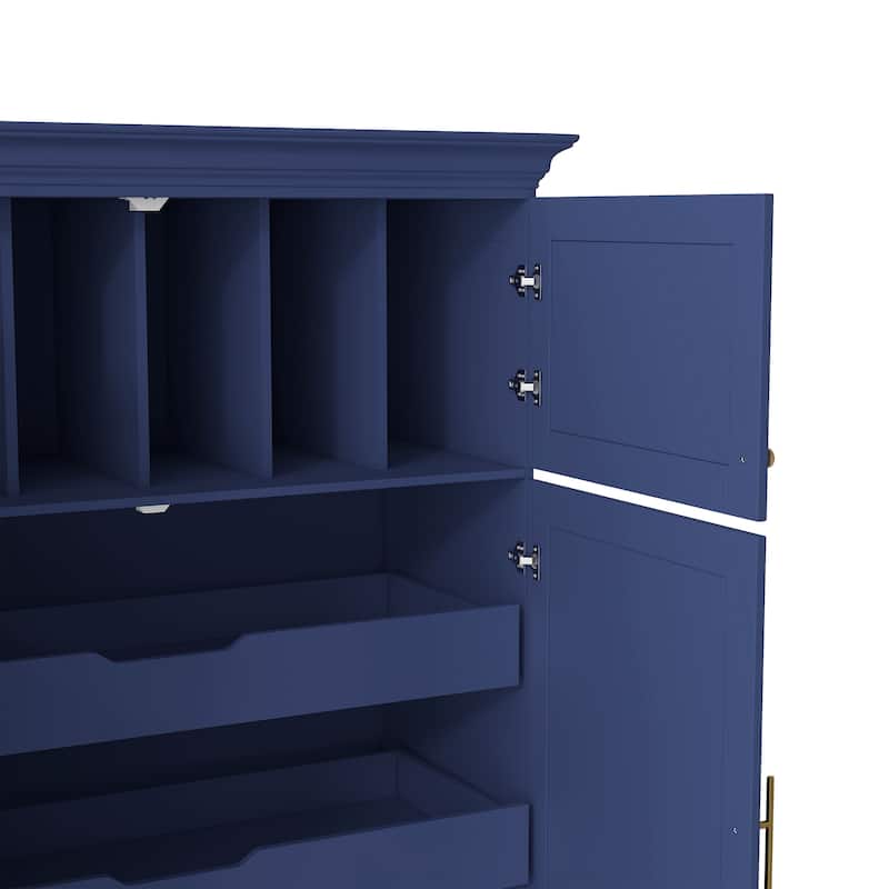 Farmhouse Kitchen Pantry, 40"W - 4-Door Freestanding Cabinet with Pull-Out Trays, Drawers & Pan Storag