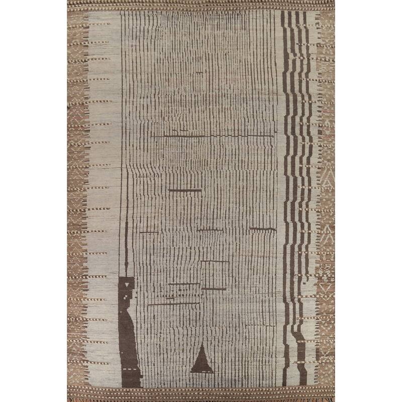 Striped Moroccan Oriental Large Area Rug Hand-Knotted Wool Carpet - 12'0"x 15'8"