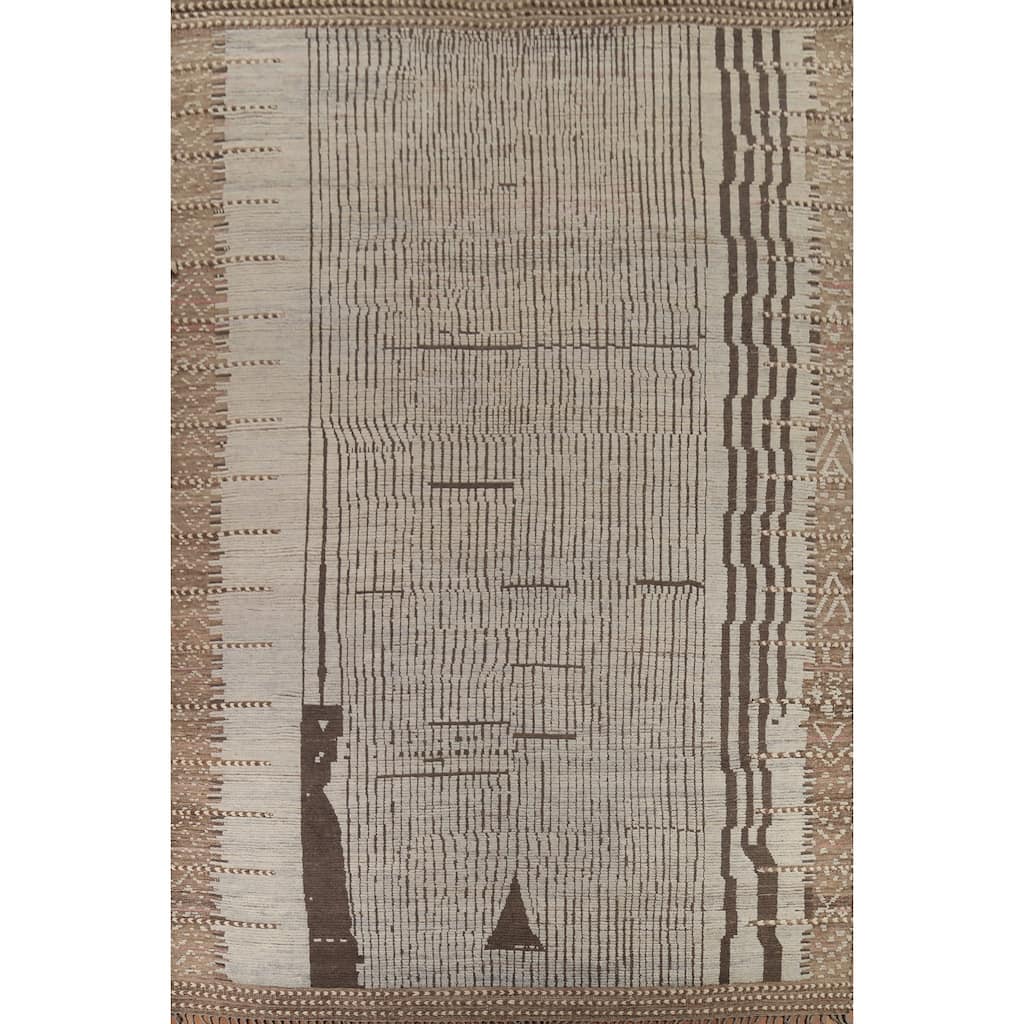 Striped Moroccan Oriental Large Area Rug Hand-Knotted Wool Carpet - 12'0"x 15'8"