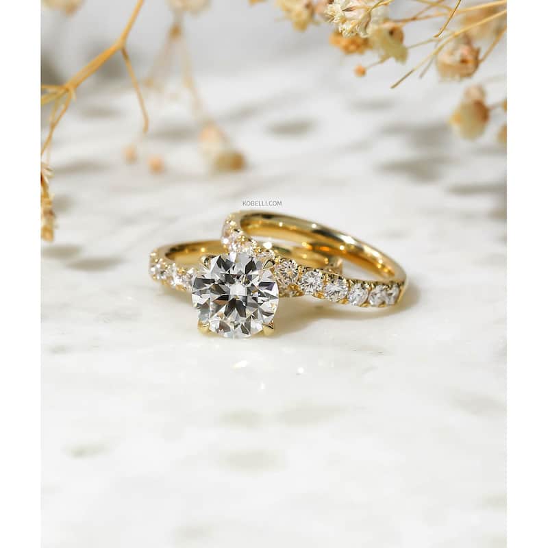 Kobelli 4.90 Carat Lab Grown Diamond Certified 14k Solid Gold Comfort Fit Half Eternity Florence 2pc Bridal Set (EF/VS)