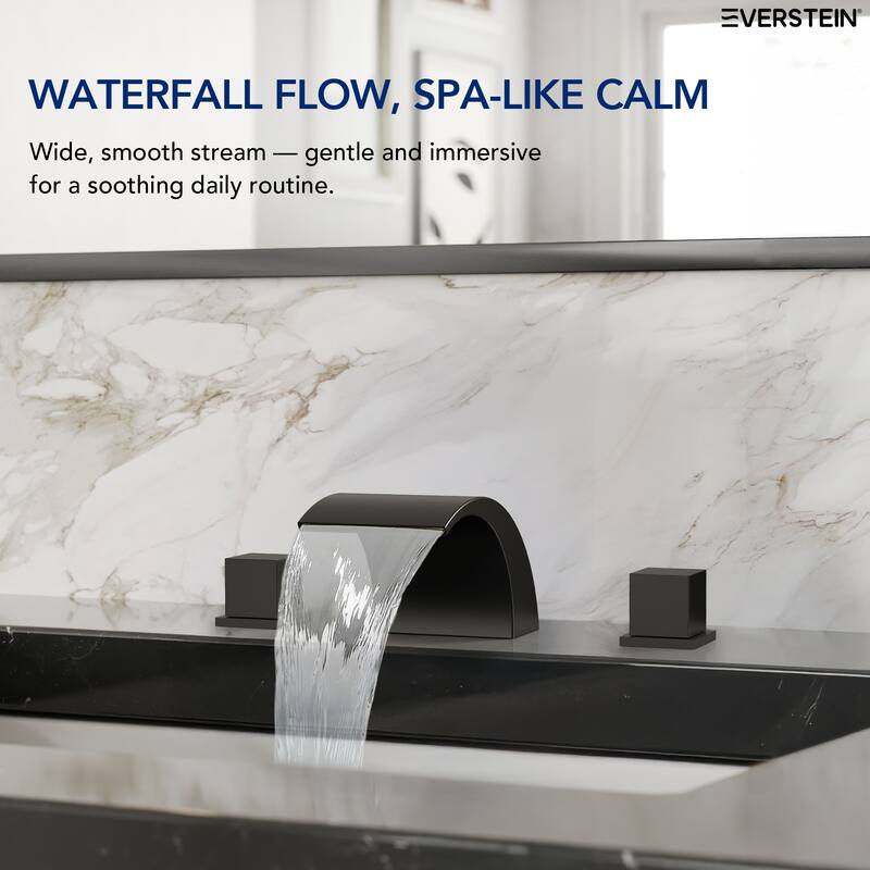 Widespread Bathroom Faucet 3 Hole, Double Handle Waterfall Bathroom Sink Faucet with Drain Assembly