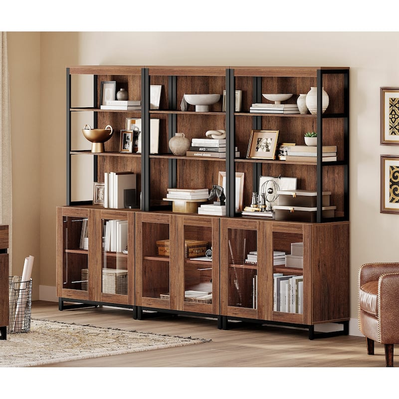 3 PCS Modern 72" Tall Bookcases with Glass Doors and Adjustable Shelves for Home Office, Living room.