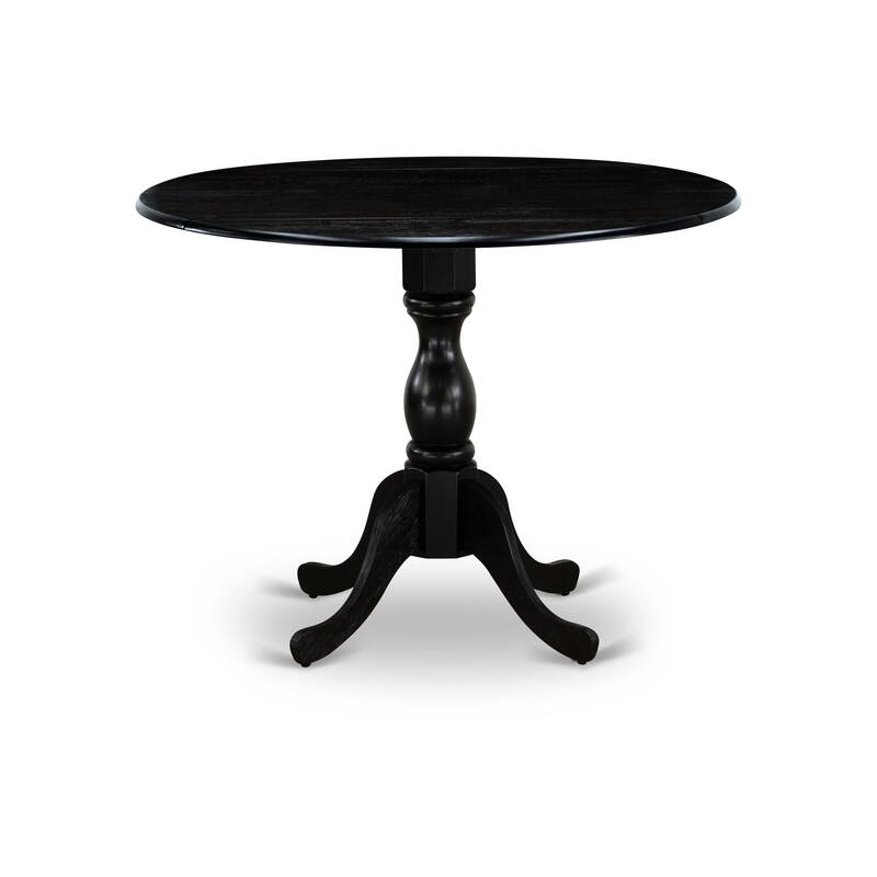 East West Furniture 3 Piece Dinette Set- a Round Dining Table with Dropleaf and 2 Linen Fabric Dining Chairs, (Finish Options)
