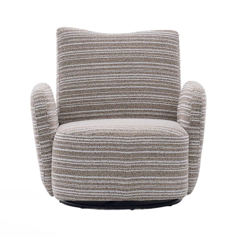 Modern Style 360° Swivel Leisure Chair Fabric Striped Armrest Swivel Chair and metal bracket, suitable for living room, balcony