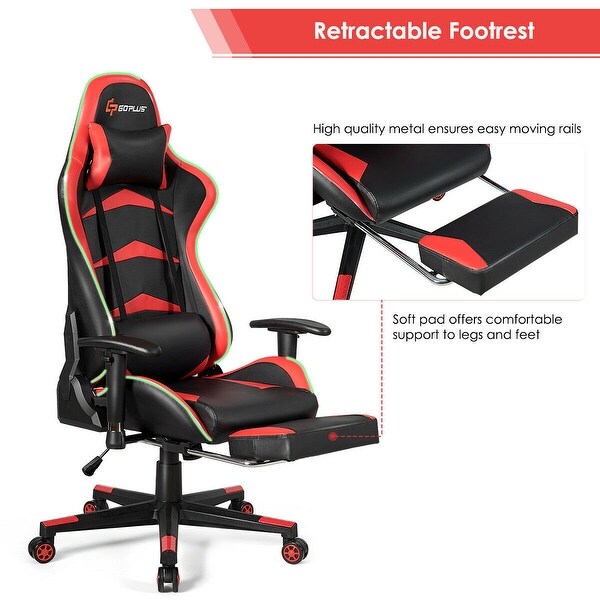 massage led gaming chair with lumbar support & footrest
