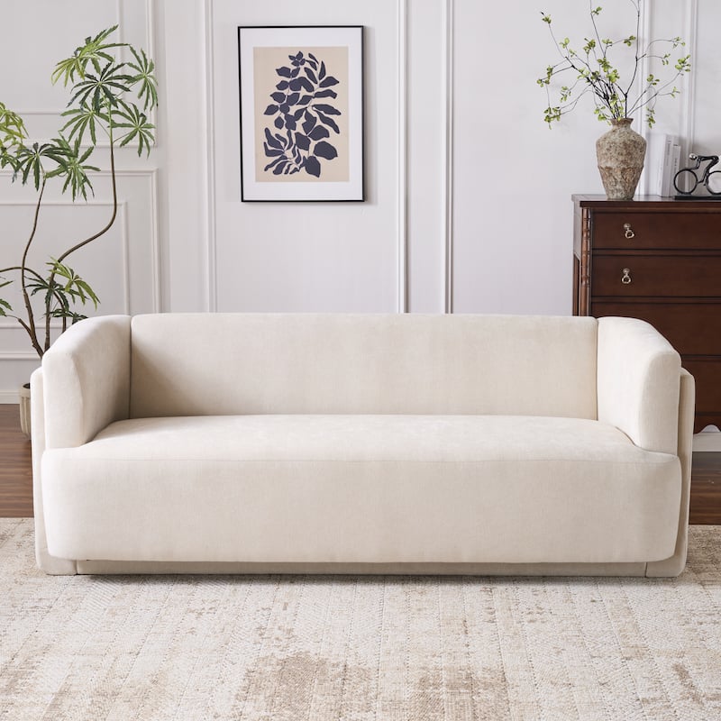 Christopher Knight Home - Modern Upholstered 77.56" 3-Seat Sofa with Geometric Block Arms