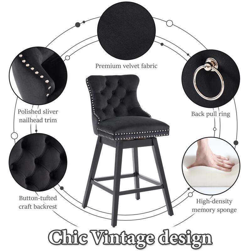 26"/30" Velvet Upholstered Swivel Counter or Bar Height Stools