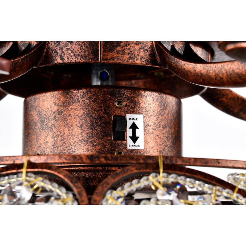 Luella 52 Inch Antique Copper Finish Ceiling Fan Crystal 3 Light with Remote