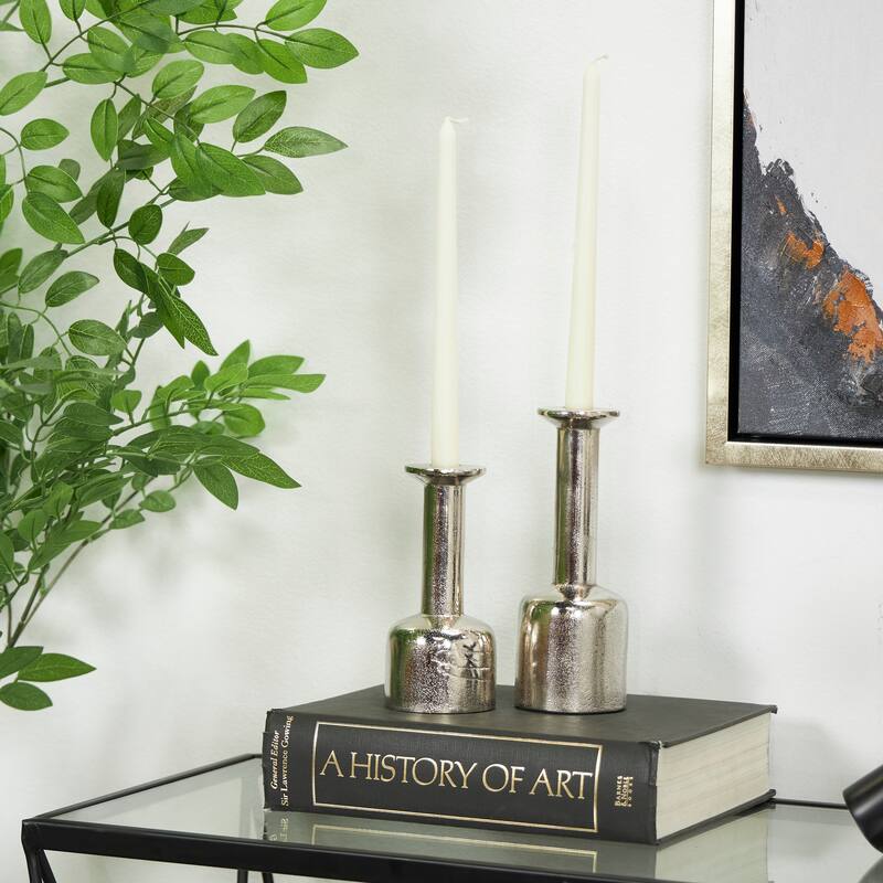 Gold or Silver Aluminum Metal Candle Holder with Rounded Bases (Set of 2)