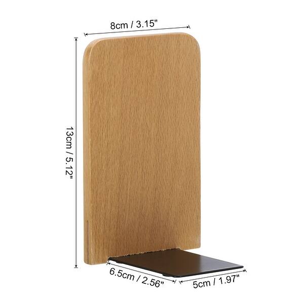 Wood Bookend with Metal Base, 4 Pcs Square Head Book Ends, Beech Wood