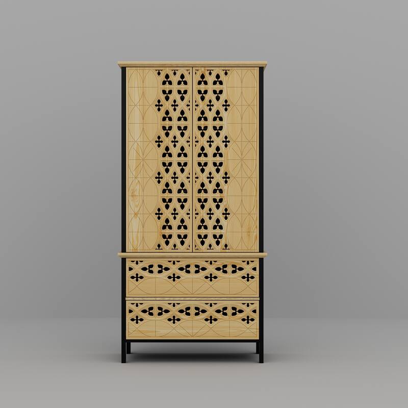 Display Storage Cabinet with Intricate Design Elegant Home Storage Solution Bookshelves Curio - 33.4"x70.9"