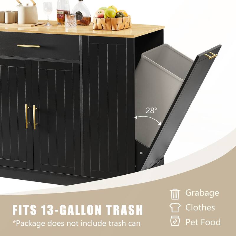 53inch Kitchen Storage Islands with Drawers and Trash Can Storage