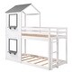 preview thumbnail 5 of 8, House Bunk Bed for Kids, Twin Over Twin Bunk Bed Frame, Wooden Floor Bunk Bed with Roof, Window, Guardrail, Ladder