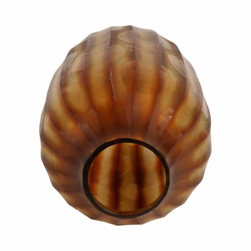 Glass Large Vertical Ribbed Decorative Vase - Brown