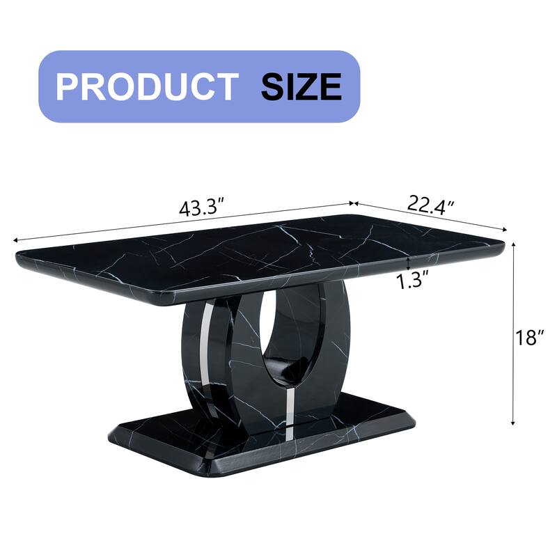 Modern minimalist black MDF pattern sticker pattern MDF rectangular coffee table. Add a peaceful and comfortable atmosph