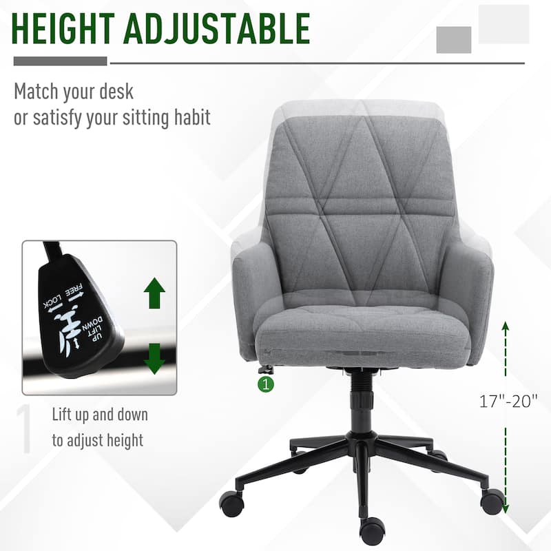Vinsetto Leisure Office Chair with Double Thick Padded Backrest, Soft Cushioned Seat and 5 Castor Wheels, Grey