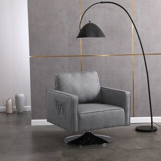 Gray Accent Chair Modern Living Room Furniture, 1pc Swivel Lounge Chair Luxury Comfort Wood Trim Arm