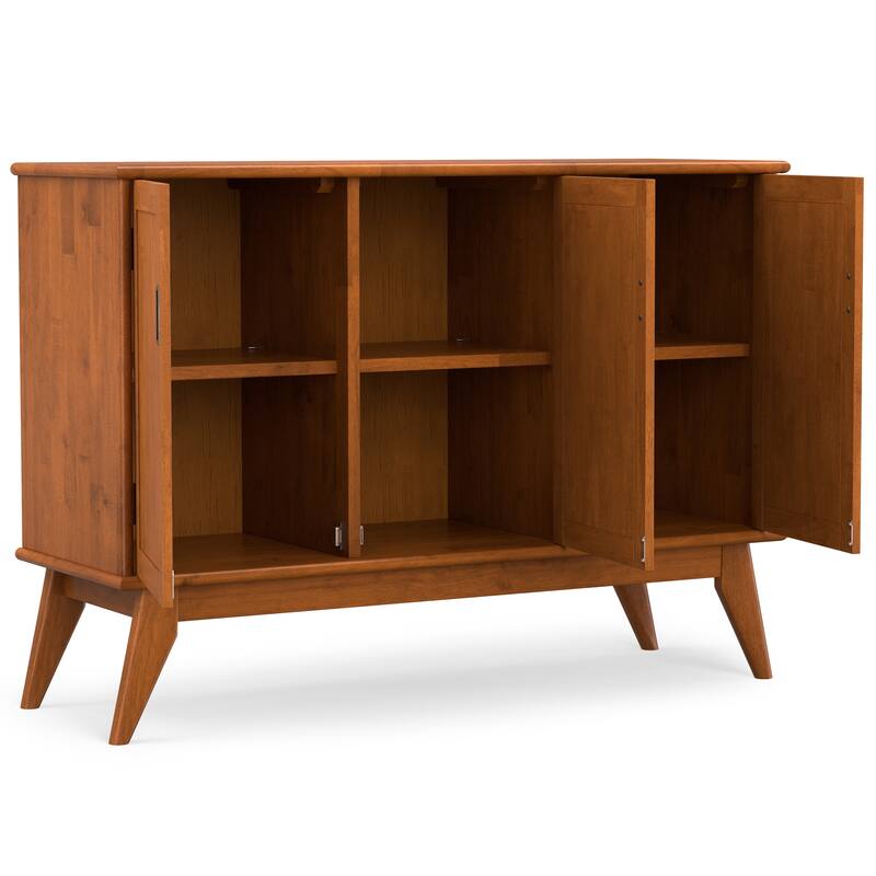 WYNDENHALL Tierney SOLID HARDWOOD 50 inch Wide Rectangle Modern 3 Door Sideboard Buffet in Teak Brown - 17" D x 50" W x 36" H