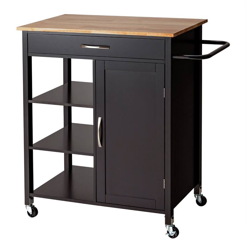 Gymax Mobile Kitchen Island Cart Serving Utility Trolley Drawer Shelf - Brown