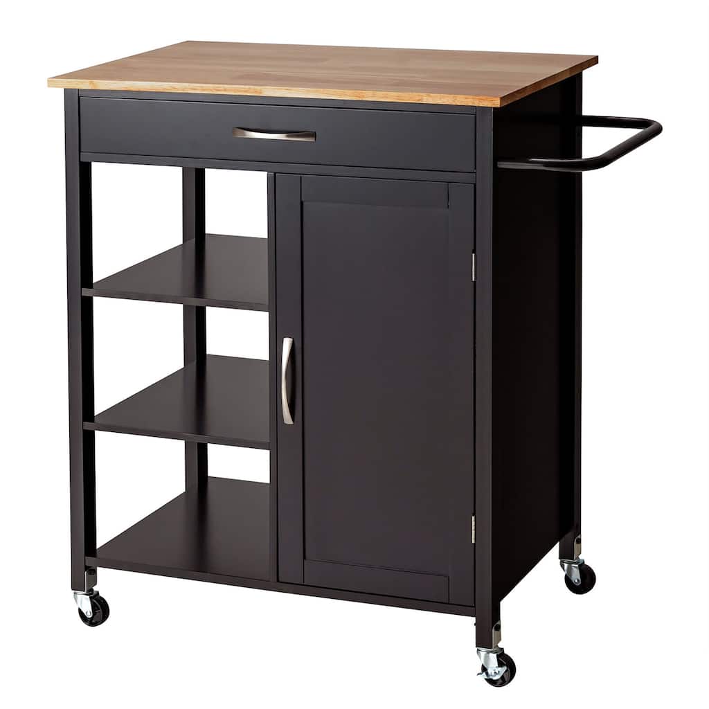 Gymax Mobile Kitchen Island Cart Serving Utility Trolley Drawer Shelf