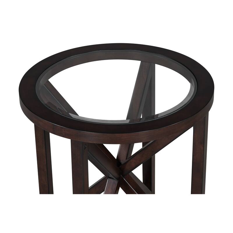 Contemporary Minimalist Round Coffee Table - Tempered Glass Top with Solid Wood Base for Modern Living Spaces