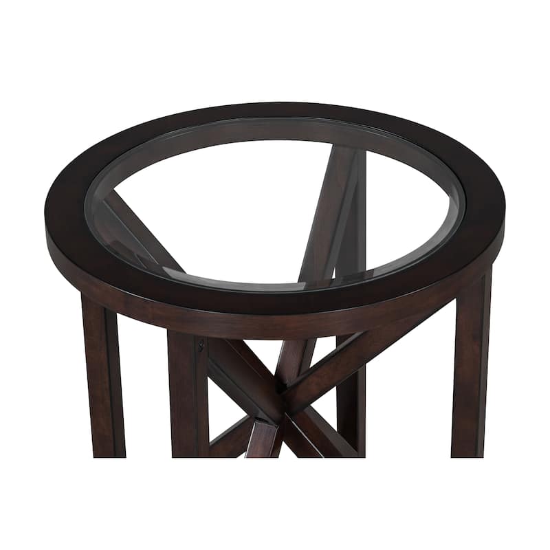 Modern Simple Glass Coffee Table, Tempered Glass Coffee Table Solid Wood Base Round Transparent Glass Top