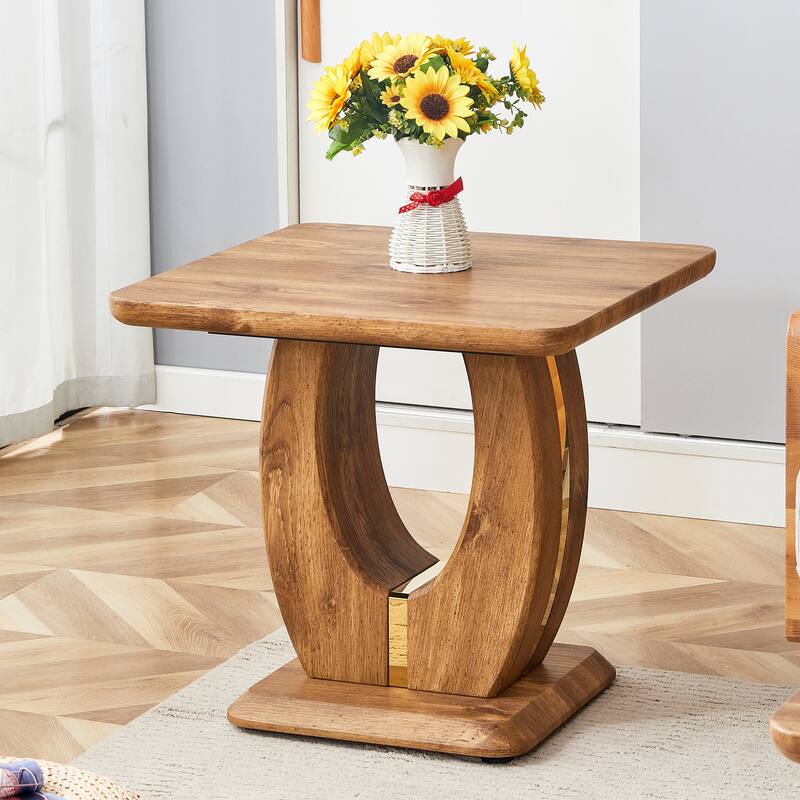 23.6" Modern Square Coffee Table with Gold Plated Decorative Strips for Living Room