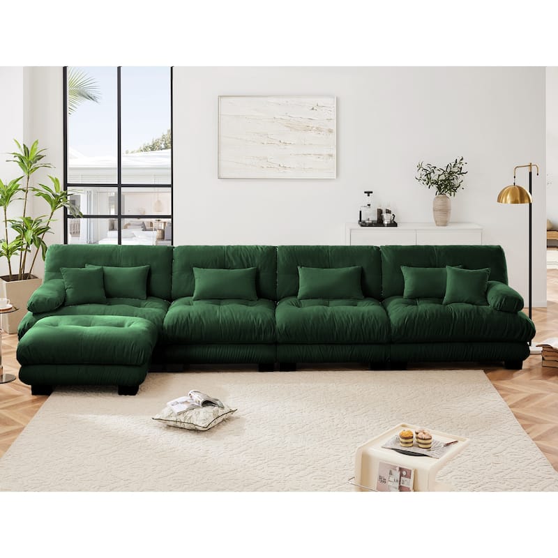 4-Seater L-Shaped Free Combination Modular Sofa with Convertible Ottoman