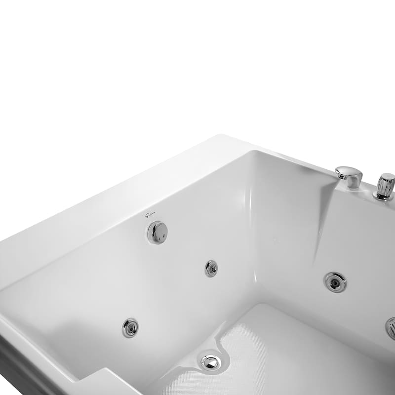 72" X 48" Acrylic Rectangle Whirlpool Bathtub - 10 Water Jets - Led Lights - Left Side Drain - 3-Side Alcove Install