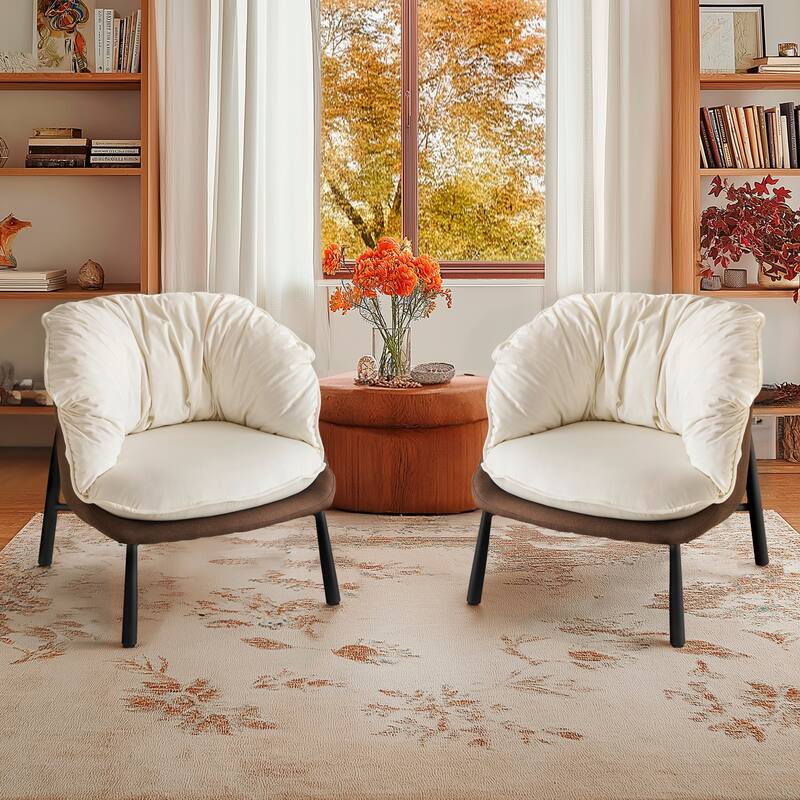Modern Velvet Accent Chair with Wooden Frame and Black Metal Legs for Living Room or Lounge Seating - 27.4"L x 27"W x 29.1"H