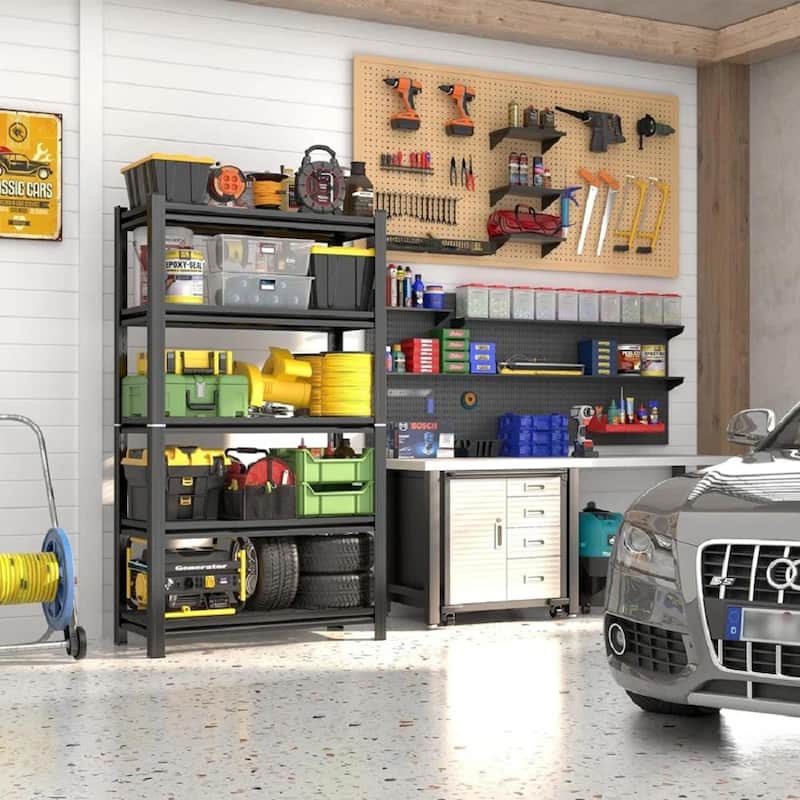 5-Tier Black Metal Storage Shelving Unit with Adjustable Horizontal Shelves for Garage or Kitchen - 35.40”L x 15.70”W x 71.20”H