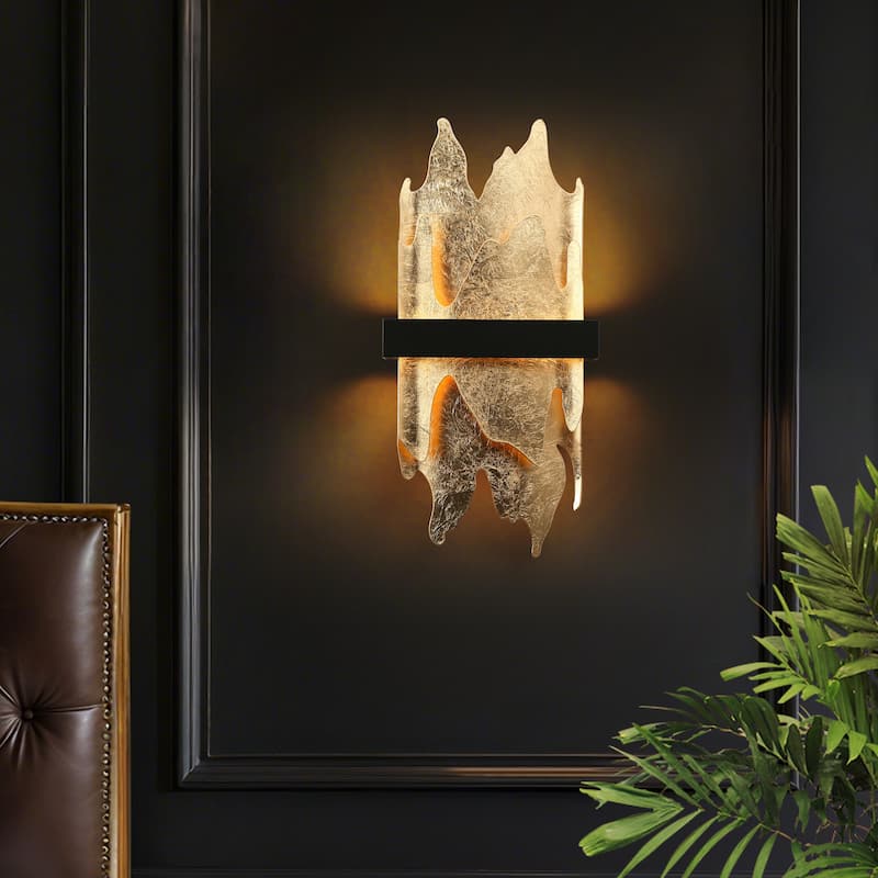 Modern LED Flame-Inspired Wall Sconce Antique Gold Foil Bathroom Vanity Light - L13.8" x W6.7"